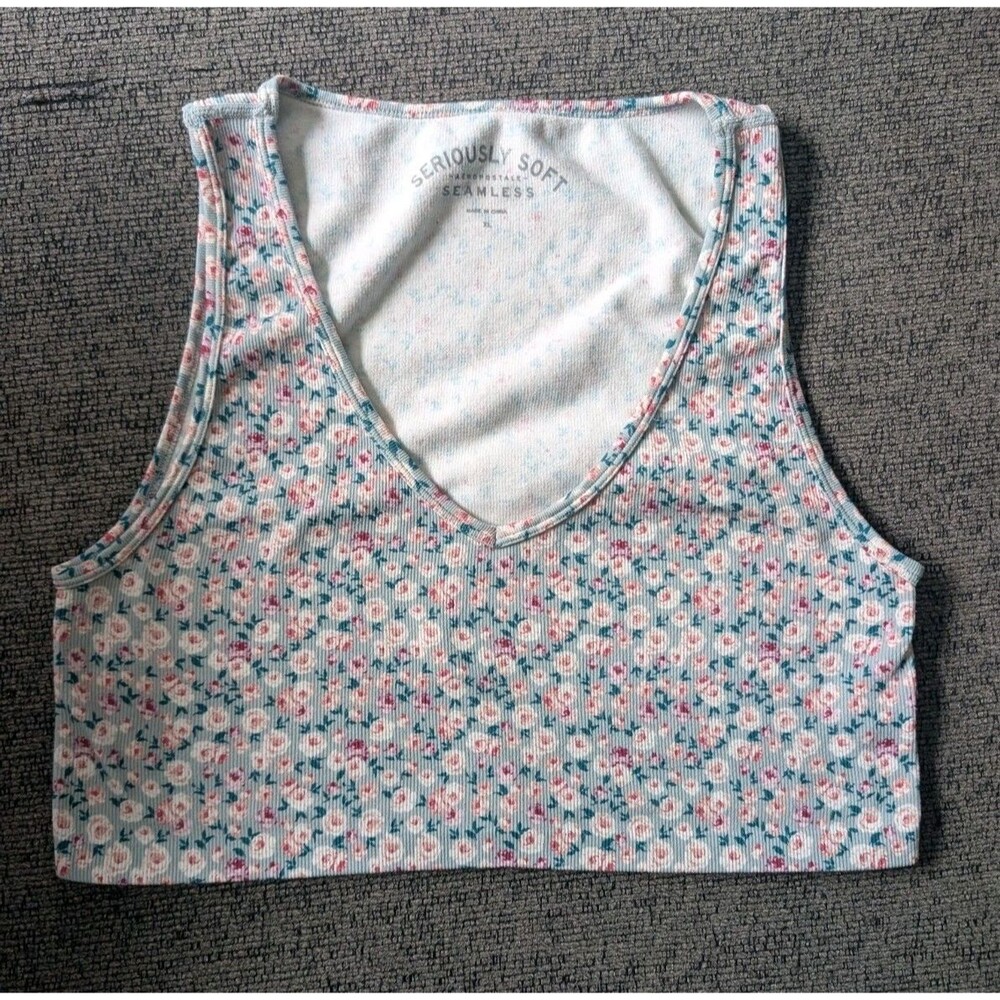 Aeropostalesx XL Seriously Soft Cropped Stretch Tank Top Floral Seamless